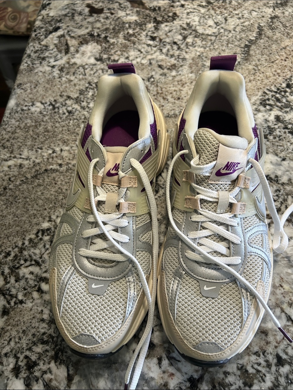 Nike Women's Cream and Purple Athletic Sneakers